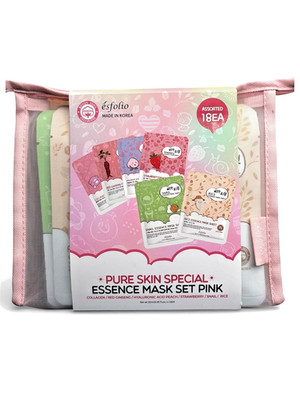  Esfolio Pure Skin Essence Mask Set 18pc Pink   K-Beauty Glow Kit