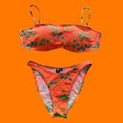 90's Y2K vintage orange tropical floral bikini SMALL bottoms LARGE top