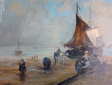 "Fischer am Strand" Ölgemälde auf Leinwand Gr. 37x47cm ohne Rahmen nicht sign.