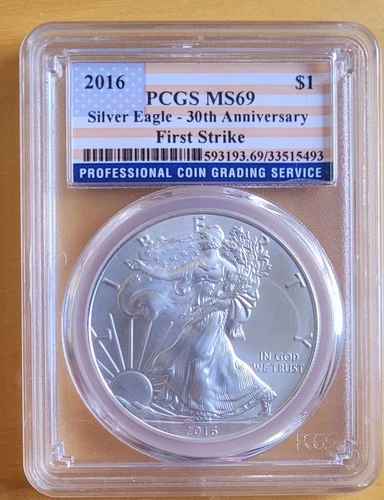 2016- 1 Oz .999 30th Anniversary American Silver Eagle MS69 PCGS First Strike