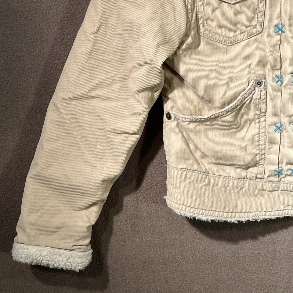 Gap Girl's Khaki Tan Corduroy Jacket Sherpa Lined Flower Embroidery Size S 6 - 7 - Imagem 2 de 4