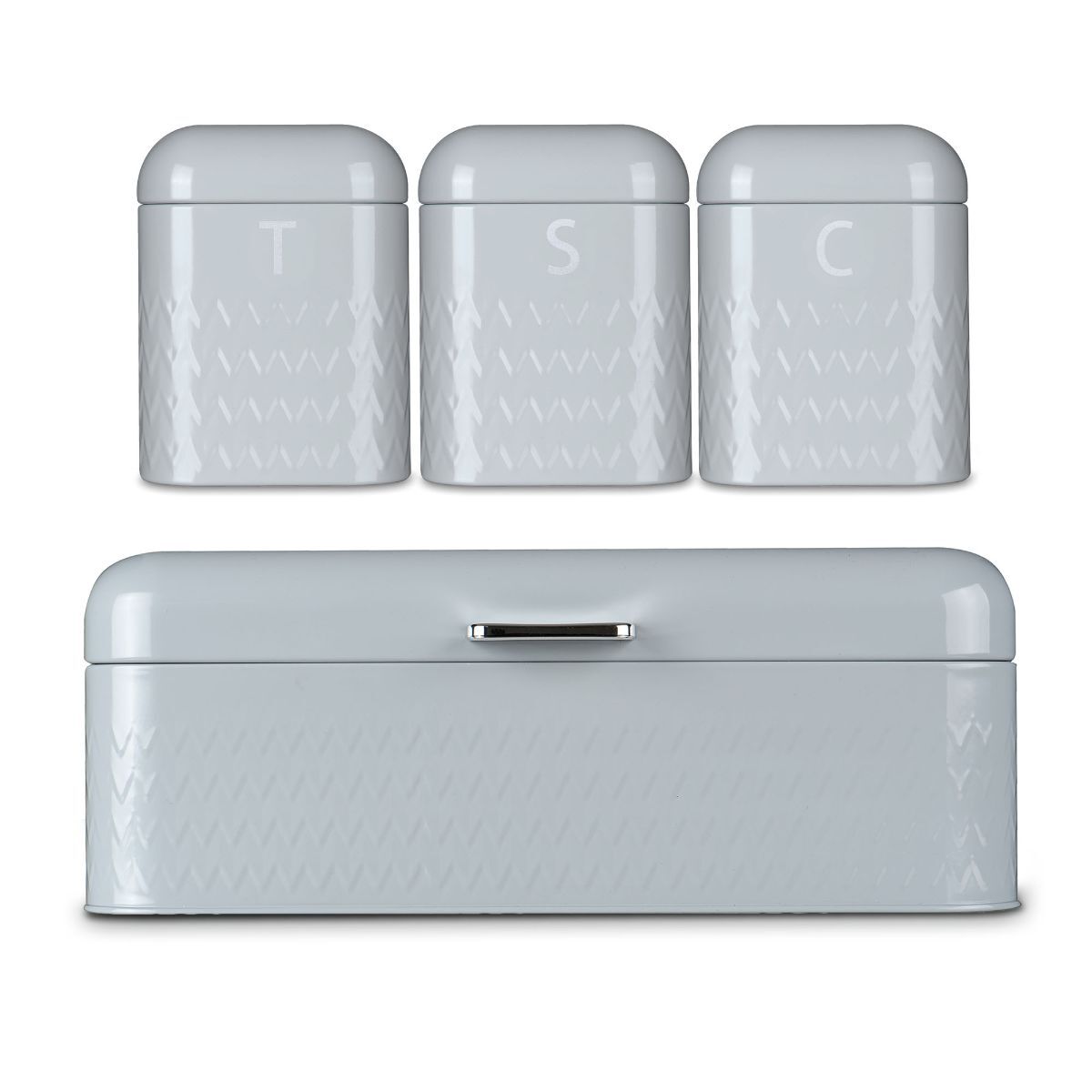 4PC PIECE METAL BREAD BIN STORAGE CANISTERS SET SUGAR COFFEE TEA ENAMEL