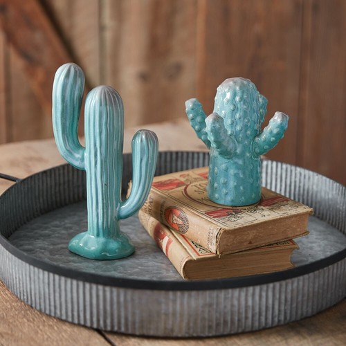 Rustic Country Farmhouse Home Decor Ceramic Cactus Accent Sculpture