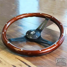 380mm Matte Black Steering Wheel Riveted Wood Grip (15") - 6 Hole Chevy GMC C10