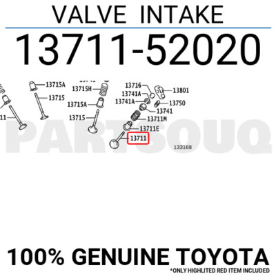 セット 1371152020 Genuine Toyota VALVE INTAKE 13711-52020 | eBay