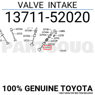 1371152020 Genuine Toyota VALVE INTAKE 13711-52020 | eBay