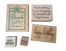 Wooden Rubber Stamps Set with Thank You Happy Birthday Thinking of You Designs