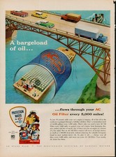 1957 Car Auto Oil Filter AC 50s Vintage Print Ad Bargeload River Bridge Dogs
