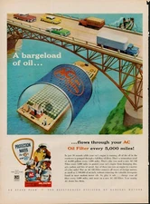 1957 Car Auto Oil Filter AC 50s Vintage Print Ad Bargeload River Bridge Dogs