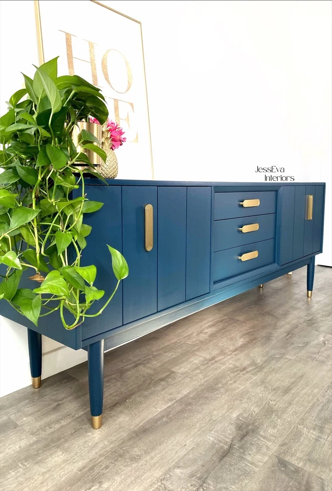 APARADOR AZUL MEDIADOS DE SIGLO MODERNO PLAN G / GABINETE DE BEBIDAS CÓCTELES / UNIDAD DE TV Foto 2 de 4