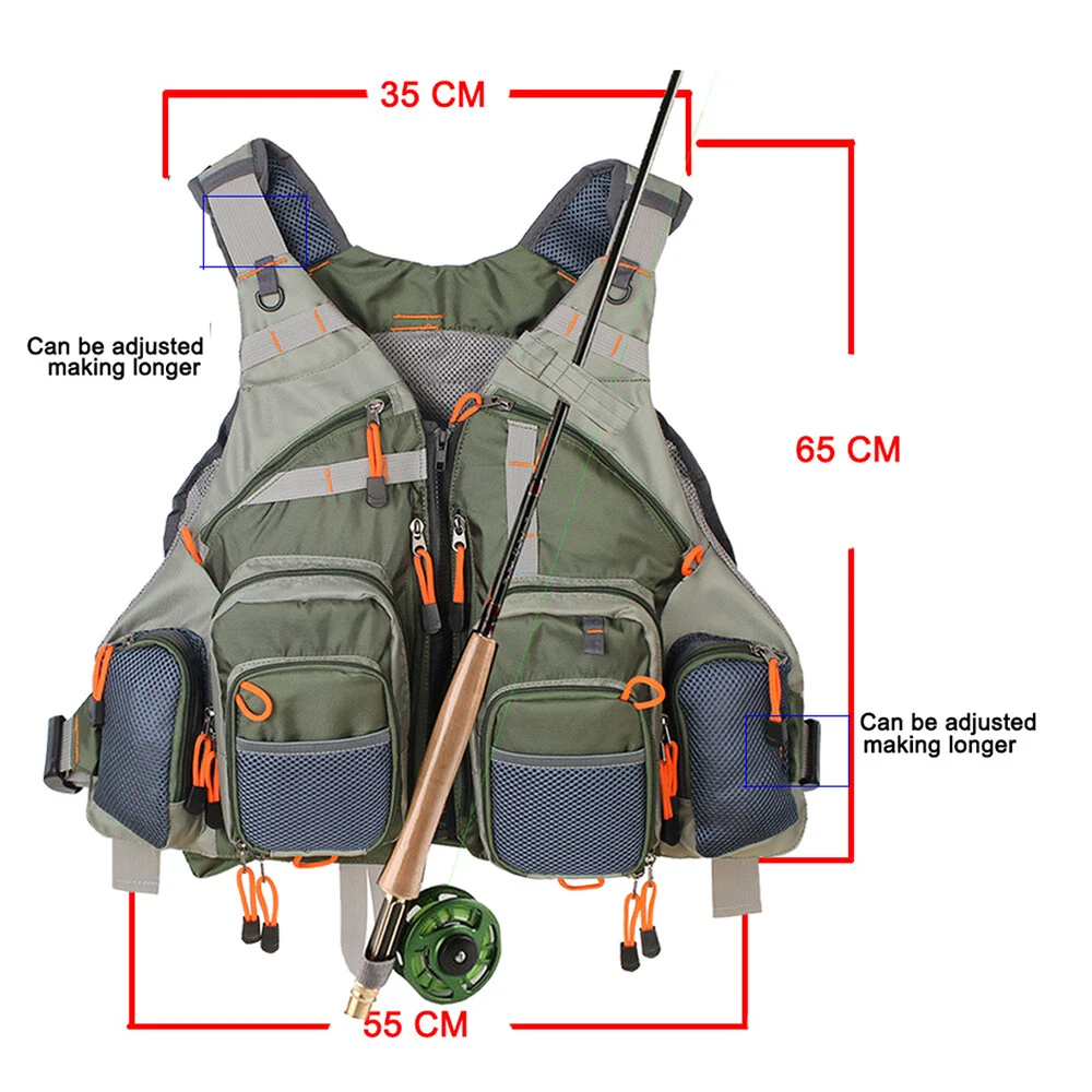 Chaleco de Pesca Mochila Para Pesca con Mosca Tamaño General Malla Ajustable Mutil-Bolsillo