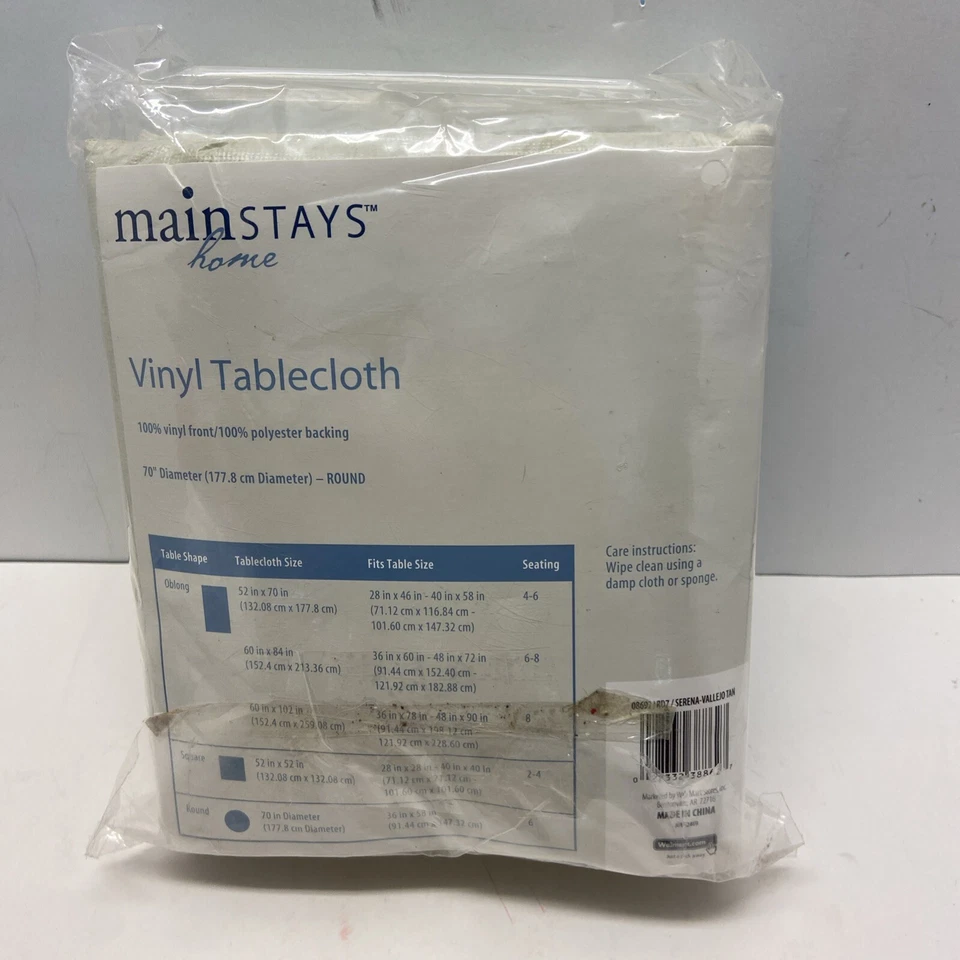 Mainstays Home 70 Inch Round Vinyl Tablecloth Serena Valerio Tan Unused - Image 3 of 4