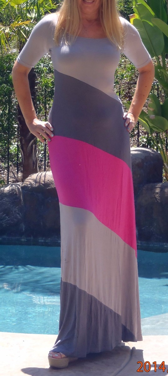 antonia maxi dress mauve Maya Antonia-Color-block-Super SOFT Rayon-Extra Long Pink-Grey Maxi Dress