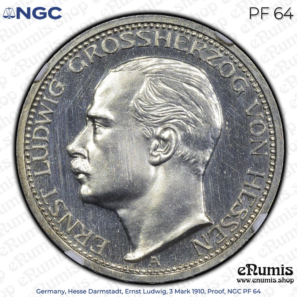 Germany, Hesse Darmstadt, Ernst Ludwig, 3 Mark 1910, Proof, NGC PF 64 - Image 3 of 4