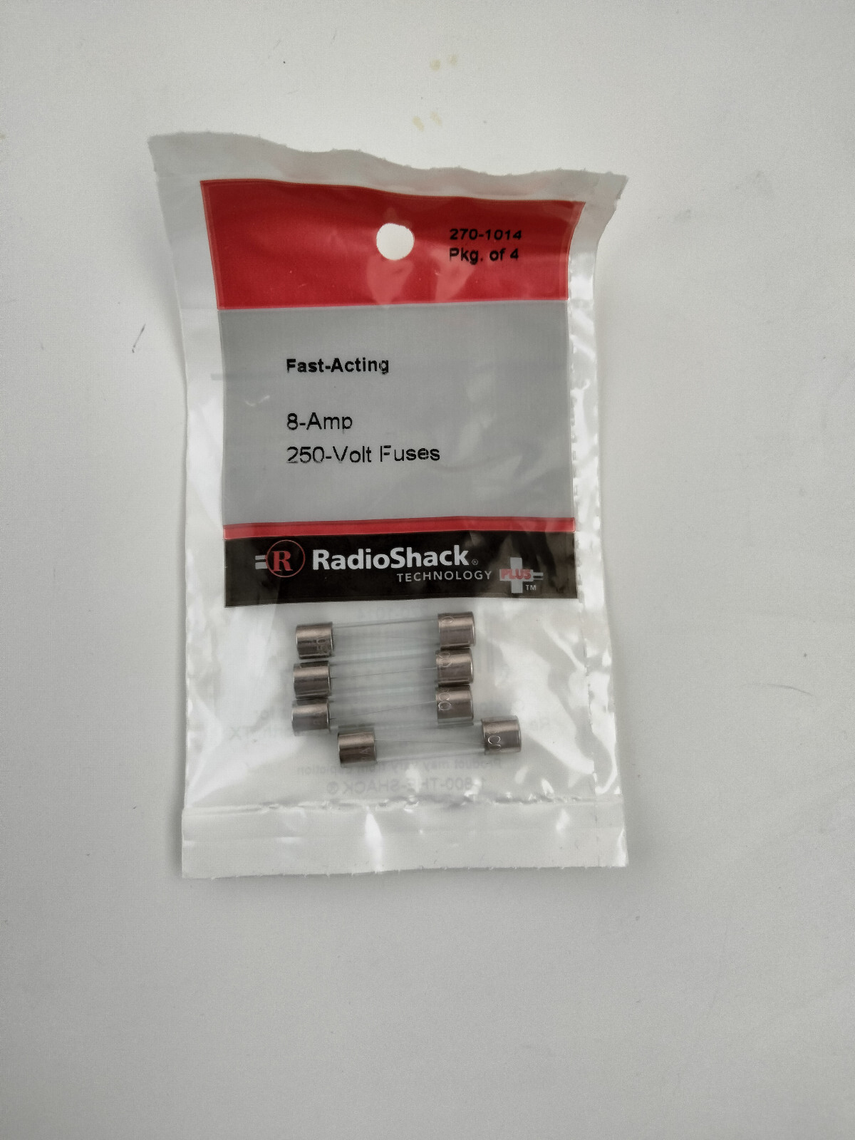 4-pk Fast-Acting 8-Amp 250-Volt Fuses, RadioShack® Brand 270-1029