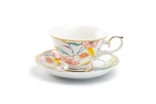 Spring Flowers with Hummingbird 7oz Fine Porcelain Fluted Tea Cup and Saucer