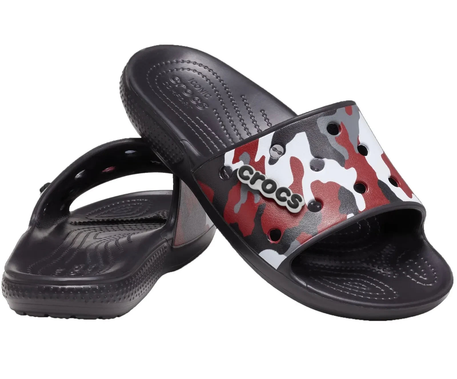 Crocs Classic Printed Camo Sandals Slide Black Red Men's/ Women's 207280-063