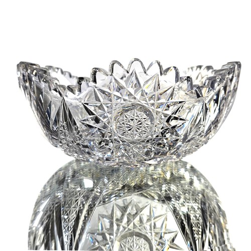 ABP American Brilliant Cut Glass Bowl Hob Stars Fans Sawtooth Scalloped 8" - Picture 4 of 14