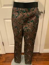 Dolce & Gabbana Green & Pink Metallic Floral Brocade Pants $895, Size 44 IT NWT!