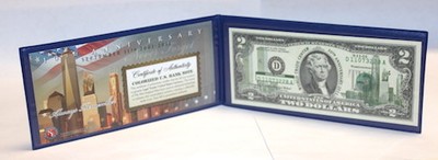 Legal Tender $2 Bill In Display Folder Never Forget 9//11//2001 Colorized U.S