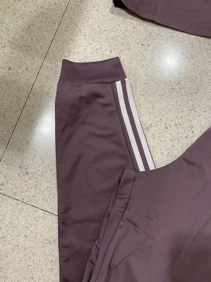 NWT ADIDAS WOMENS 2 PIECE TRACK SET JACKET AND SWEATPANTS PURPLE 3 STRIPE SZ L - Image 4 of 4