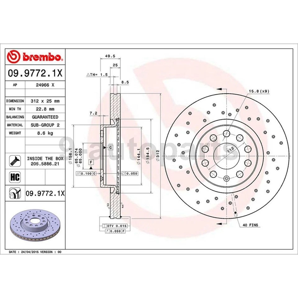 Rotores de freno delanteros traseros Brembo OE pastillas de freno para Volkswagen Tiguan 2009-2016 Foto 2 de 4