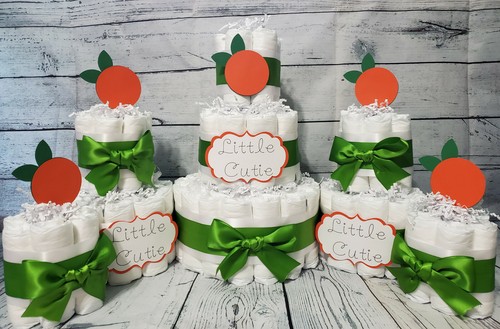 Torta e set pannolini 3 livelli - tema agrumi arancia Little Cutie - Clementine - Foto 1 di 15