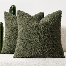 Faux Fur Throw Pillow Covers 20x20 Inch Set 20" x 20" Pack of 2 Olive Green