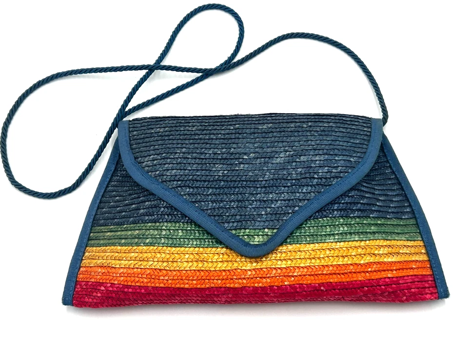 Bolso Bandolera Vintage Liz Claiborne Colorido Tejido Paja Arco Iris  Foto 4 de 4