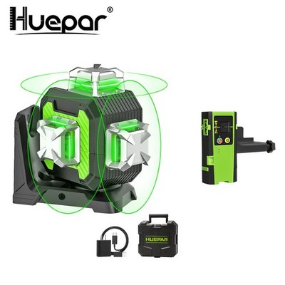 Huepar 12 Line 3D Green Self-leveling Laser Level Pulse Mode +Laser Receiver