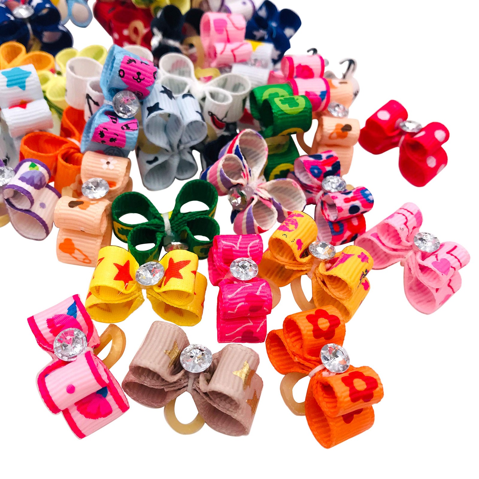 PET SHOW 0.98inch0.39inch Tiny Small Dogs Hair Bows with Rubber Bands Ribbon