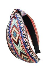Boho Ethnic Wind Knotted Headbands - Handmade Embroidered Pink B-Rhombus - Pink