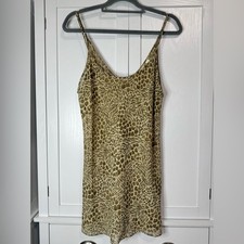 Victoria's Secret Y2K Leopard Satin Slip Chemise Dress Medium Vintage Lingerie