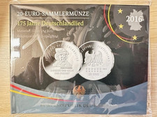 20 Euro FRG 2016 175 Years Deutschlandlied Silver Coin 925 Mint H  Hamburg