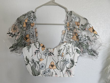 Shein Women's Size M White With Embroidered Off Shoulder Crop Top