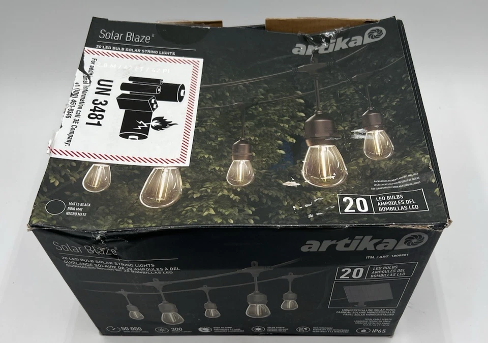Cadena de luces para exteriores Artika Solar Blaze 42 pies 20 bombillas LED resistentes a la intemperie Foto 2 de 4