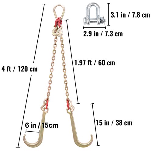 Tow Chain J-Hooks V-Chain Flatbed Truck Rollback Wrecker Carrier 5/16" X 2' G70 | Rear | 16 In | Gold - Foto 6