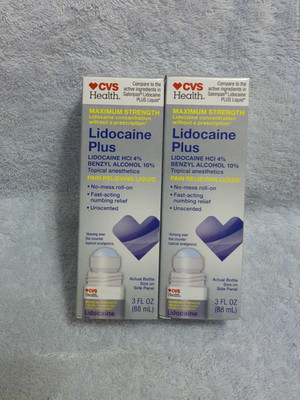 2 CVS Lidocaine PLus  Pain Relieving Liquid Roll On Each 3 Oz.  Exp. 08/28