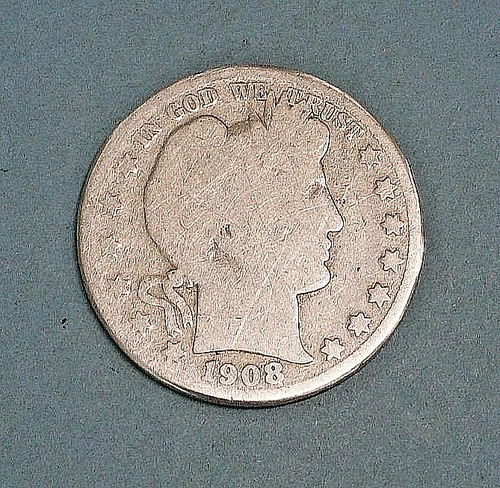 U.S.A (1 ) COIN BARBER  HALF DOLLAR 1908 D ALMOST VERY GOOD  0.9000 SILVER