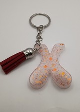 Handmade Women's White Orange Glitter Letter X Initial Keychain Keyring Tassel