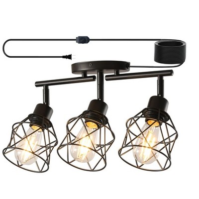 vivihobb Dimmable Black Plug in Track Lighting Kit,3 Light 3 Light, 