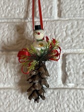 VINTAGE MCM SNOWMAN PINECONE Christmas Ornament
