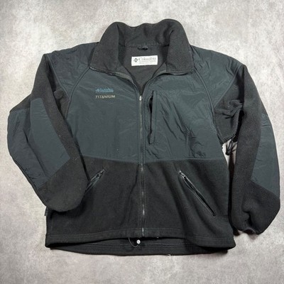 Columbia Titanium Fleece Jacket Mens XL Black Full Zip Pit Zips Nylon Overlay