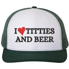 I Heart Titties Beer Embroidered Trucker Cap Funny Love Boobs and Drinking Hat