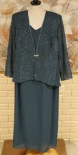 NWT ELEGANT 16W R&M RICHARDS 2 PC. TEAL MAXI DRESS EMBELLISHED SPARKLING JACKET