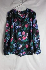 Attention Floral Top Women XL Black Multicolor  Long Sleeve Blouse