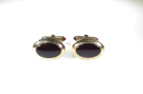 Gold Plated Cufflinks with Ruby Red Rhinestones by Correct Quality - Picture 2 of 7