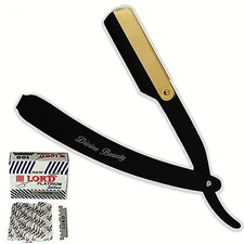 100 BLADES + CLASSIC BARBER STRAIGHT RAZOR CUT THROAT SHAVING SALON BLACK