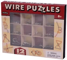 12 WIRE PUZZLES Brain Teaser mind game toy steel metal IQ test magic trick BOX