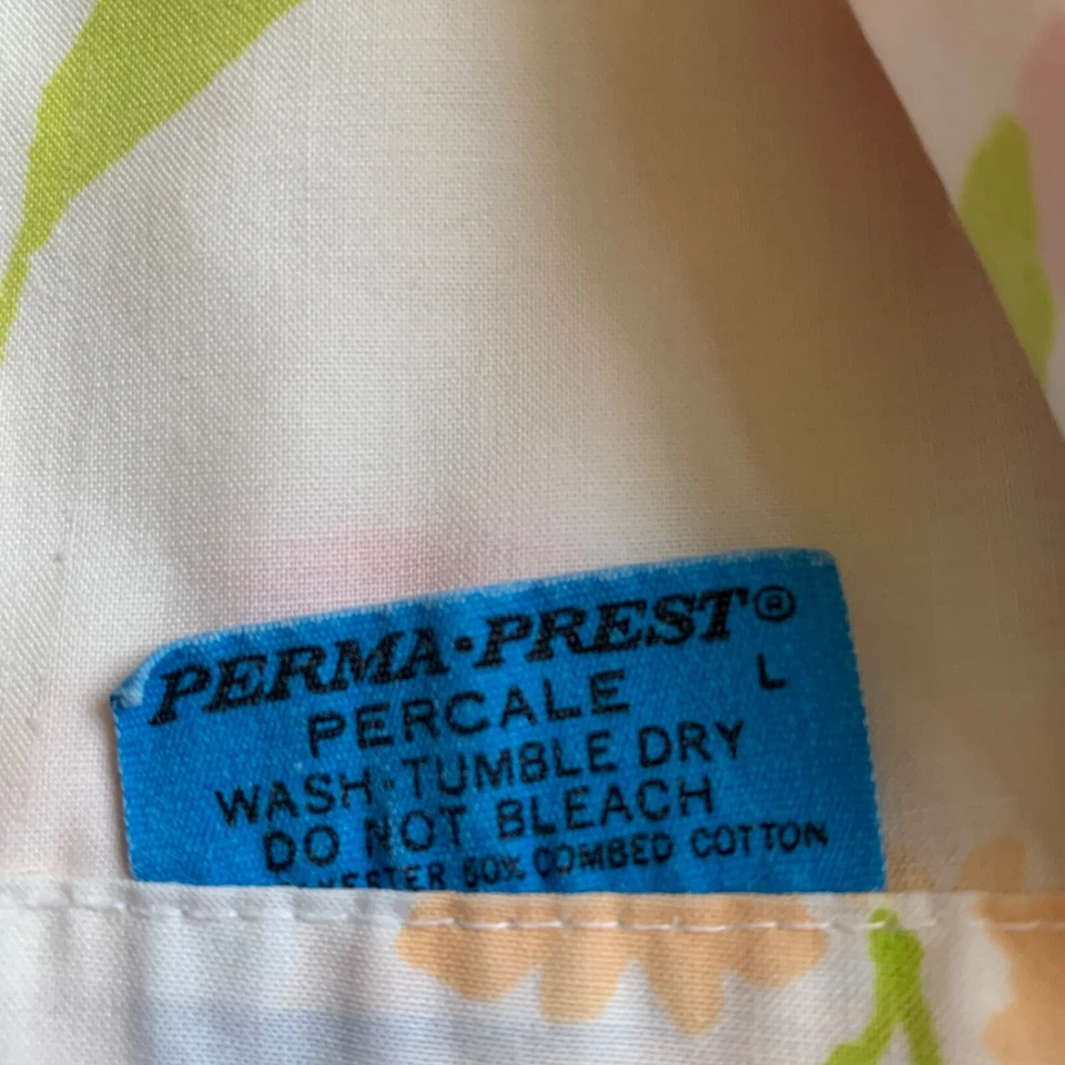 Vintage Midcentury Floral TWIN Flat Sheet Sears White Pink Yellow Perma Press - Image 4 of 4